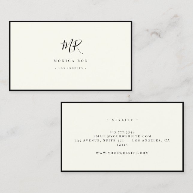 Lyx Minimal Monogram Svart Elfenben Chic Stilig B Visitkort (Fram/baksida)