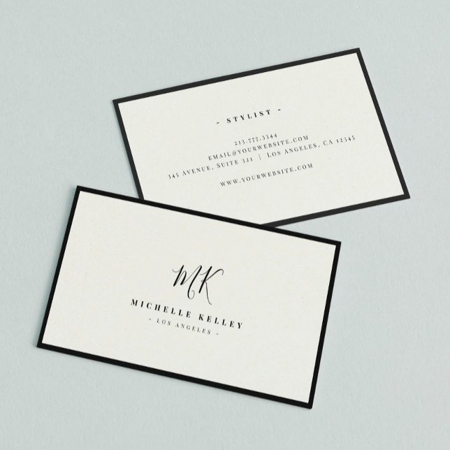 Lyx Minimal Monogram Svart Elfenbensvit Chic Stili Visitkort (Skapare uppladdad)