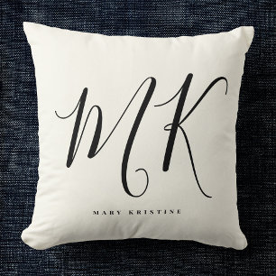 Lyx Minimal Monogram Svart Elfenbensvitt Chic Styl Kudde