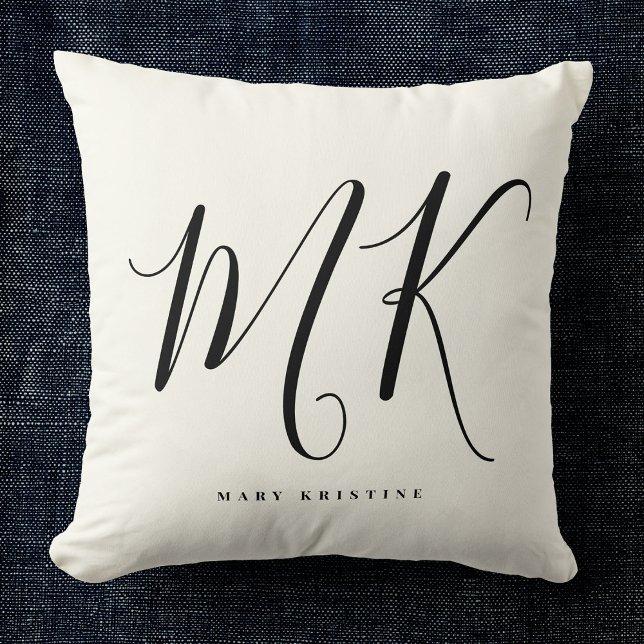 Lyx Minimal Monogram Svart Elfenbensvitt Chic Styl Kudde (Skapare uppladdad)