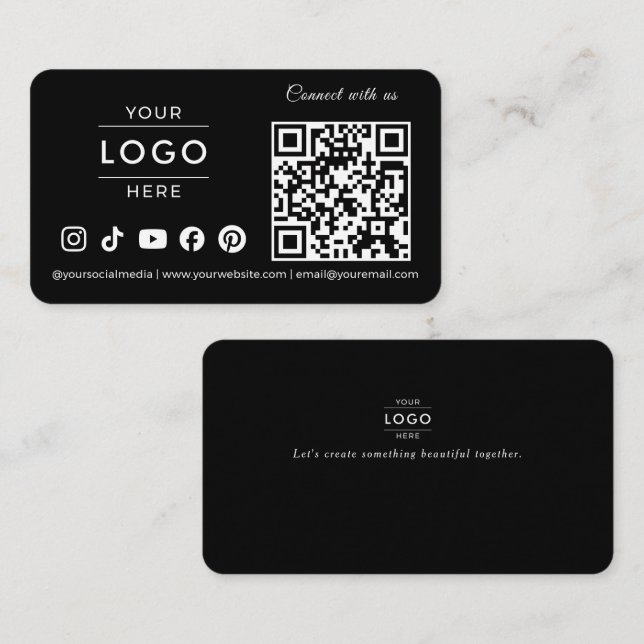 Lyx Minimalistisk Svart QR-kod Logotyp Elfenbensvi Visitkort (Fram/baksida)