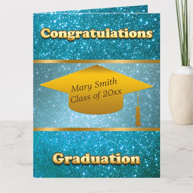 Lyx Modern Anpassa blå Glitter Kort (Framsida)