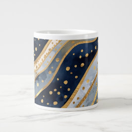 Lyx, Modern, Guld Blå Mönster, Jumbo Mugg