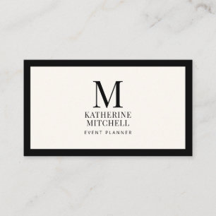 Lyx Monogram Minimalistisk Svart Elfenben Logo QR Visitkort