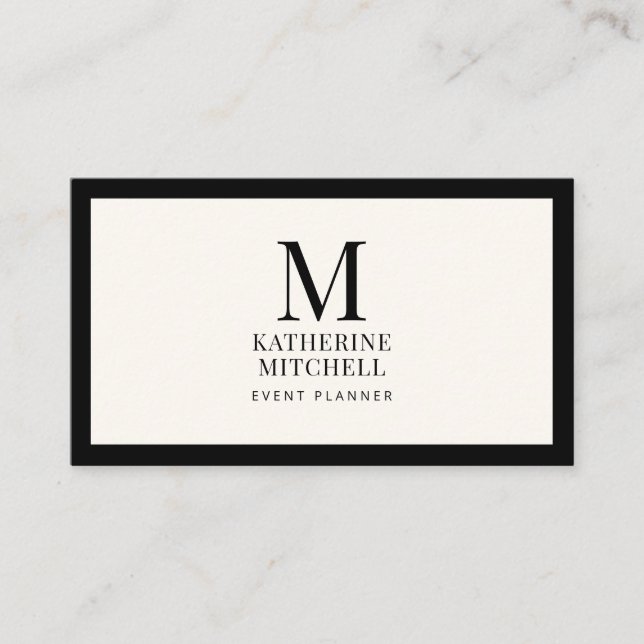 Lyx Monogram Minimalistisk Svart Elfenben Logo QR Visitkort (Framsida)