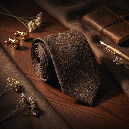 Lyx Mörk Espresso Brun Barock Damast Slips