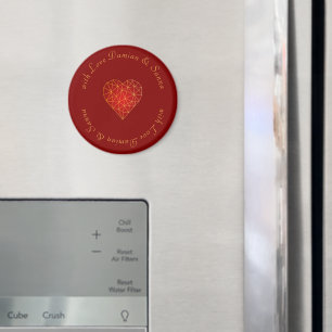 Lyx och modernt geometriskt guld-rött hjärta kärle magnet