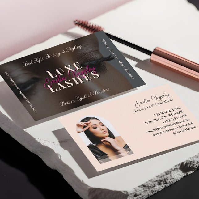 Lyx Ögonfrans Skönhet Lash Professionell Svart Ros Visitkort (Luxury Eyelash Beauty Lash Professional Black Pink Business Card)