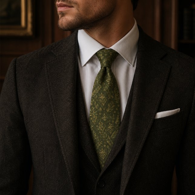 Lyx Olivgrön Botanisk Trädgård Jacquard Slips (Skapare uppladdad)