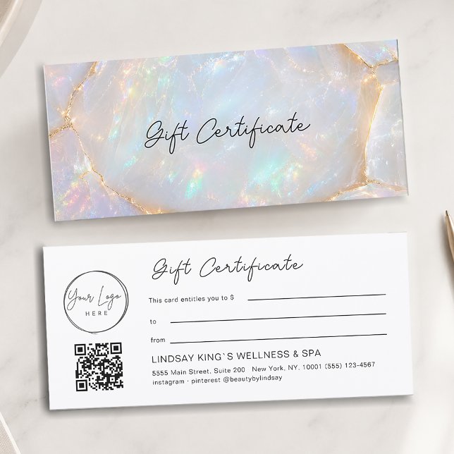 Lyx Opal Logo QR-kod Presentkortscertifikat (Luxury Opal Logo QR Code Gift Card Certificate)