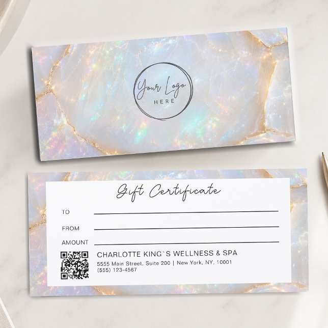 Lyx Opal Logotyp QR-kod Presentkort (Luxury Opal Holographiy Salon Logo QR Code Gift Certificate)