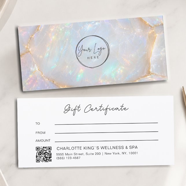 Lyx Opal Logotyp QR-kod Presentkort (Luxury Opal Logo QR Code Gift Certificate)