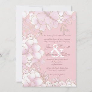 Lyx pastell rosa guld elegant blomsterbröllop inbjudningar