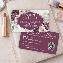 Lyx Purple Burgundy Blommig Bröllopsmakeupartist Visitkort