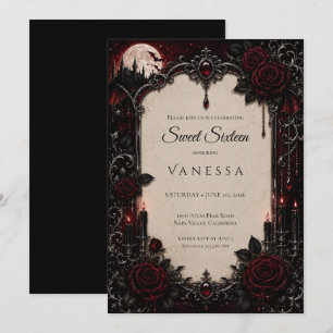 Lyx Röd Mörk Gothic Sweet 16 Inbjudningar