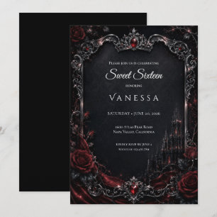 Lyx Röd Mörk Gothic Sweet 16 Inbjudningar