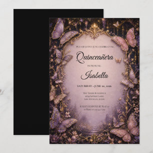 Lyx Rosa Ängla Fjärilar Quinceañera Inbjudningar