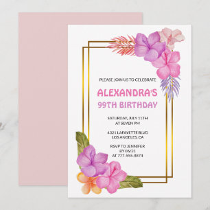 Lyx Rosa Blommig Tropisk 99-årsdag Inbjudningar