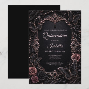 Lyx Rosa Fjärilar Quinceañera Inbjudningar