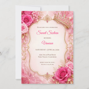 Lyx Rosa Guld Blommig Sweet 16 Inbjudningar