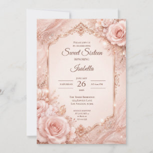 Lyx Rosa Guld Blommig Sweet 16 Inbjudningar