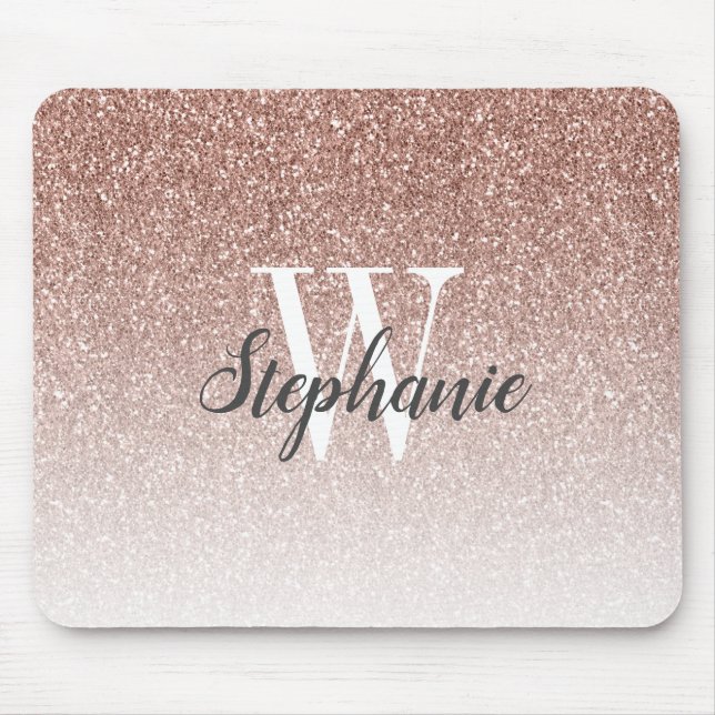 Lyx Rosa Guld Ombre Fals Glitter Monogram Musmatta (Framsidan)