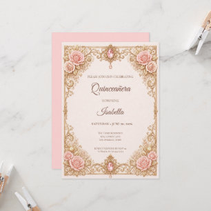 Lyx Rosa Guld Princess Quinceañera Inbjudningar