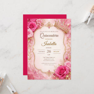 Lyx Rosa Guld Princess Quinceañera Inbjudningar