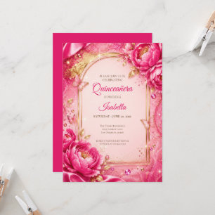 Lyx Rosa Guld Prinsessa Quinceañera Inbjudningar