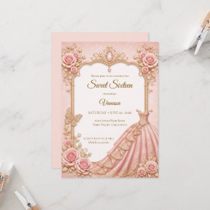 Lyx Rosa Guld Prinsessa Sweet 16 Inbjudningar
