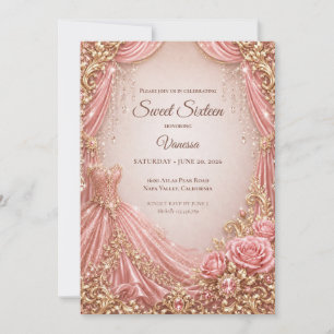 Lyx Rosa Guld Prinsessa Sweet 16 Inbjudningar