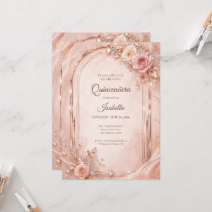 Lyx Rosa Guld Quinceañera Inbjudningar