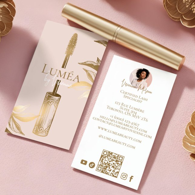 Lyx Rosa Guld Skönhet Smink Ögonfransstudio Visitkort (Luxury Blush Pink Gold Beauty Makeup Lash Studio Business Card)