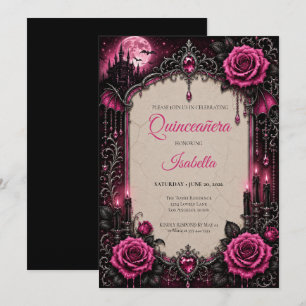 Lyx Rosa Rhinestones Glitter Quinceañera Inbjudningar