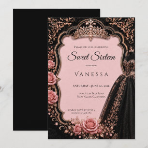 Lyx Rosa Rhinestones Glitter Sweet 16 Inbjudningar