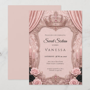 Lyx Rosa Rhinestones Glitter Sweet 16 Inbjudningar