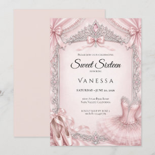 Lyx Rosa Rhinestones Glitter Sweet 16 Inbjudningar