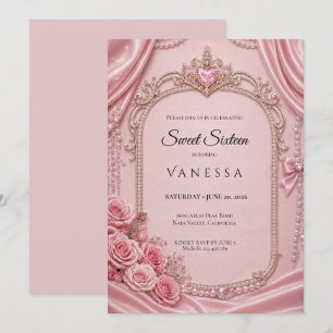 Lyx Rosa Rhinestones Glitter Sweet 16 Inbjudningar