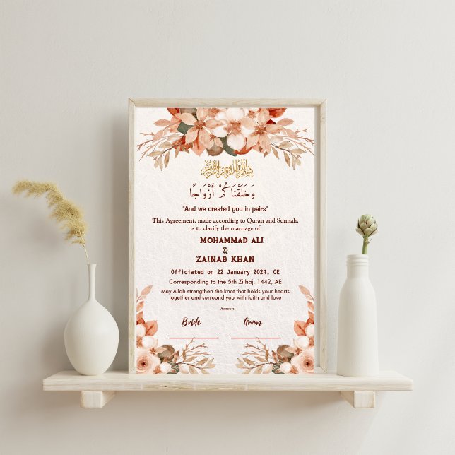 Lyx Roséguld Blommig Ram Nikah-kontrakt  Poster (Skapare uppladdad)