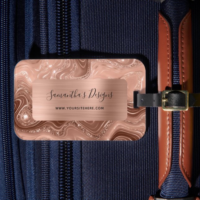Lyx Roséguld Marmor Agat Glam Folie Bagagebricka (Framsida Insitu 4)