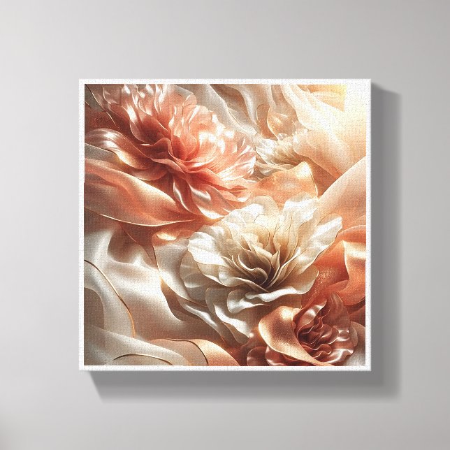 Lyx Roséguld Sidenblommor - Abstrakt Fluidum Canvastryck (Framsida)