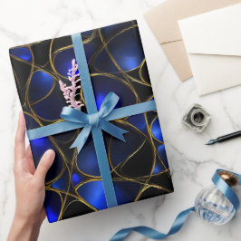 Lyx Sapphire Blå Guld Glans Abstrakt Mönster Presentpapper