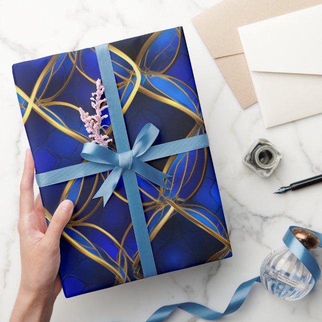 Lyx Sapphire Blå Guld Glans Abstrakt Mönster Presentpapper (Gifting)
