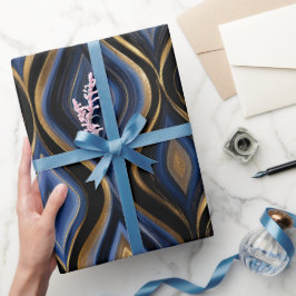 Lyx Sapphire Blå Guld Glans Abstrakt Mönster Presentpapper
