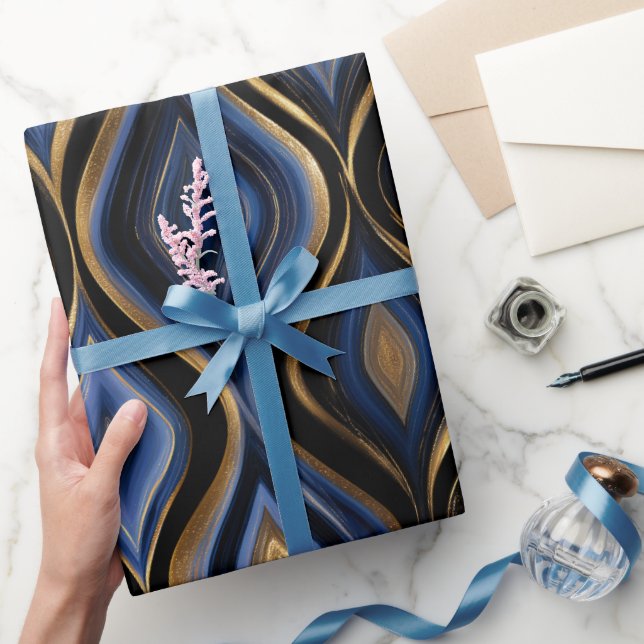 Lyx Sapphire Blå Guld Glans Abstrakt Mönster Presentpapper (Gifting)