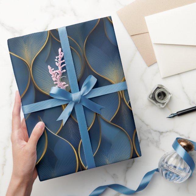 Lyx Sapphire Marin Guld Kurv Abstrakt Mönster Presentpapper (Gifting)