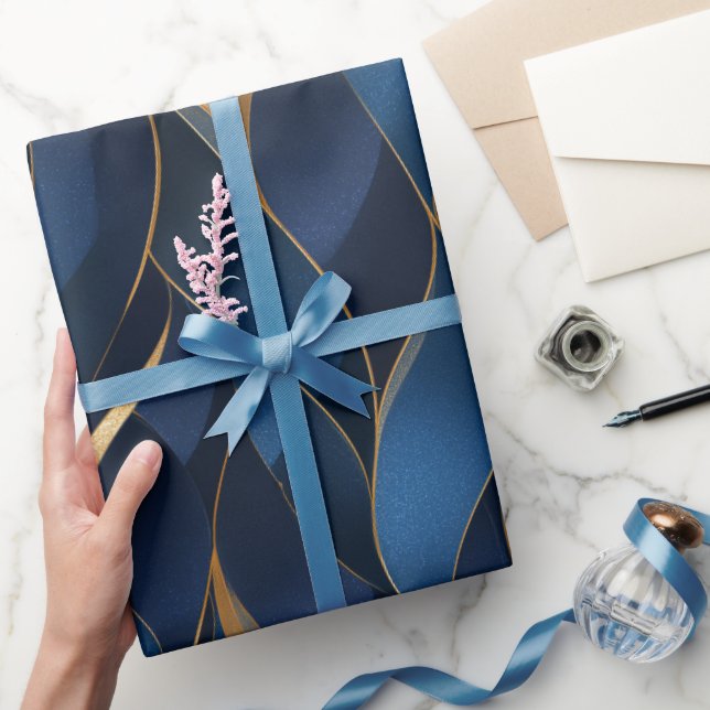 Lyx Sapphire Marin Guld Kurv Abstrakt Mönster Presentpapper (Gifting)