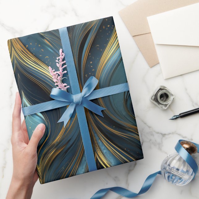 Lyx Sapphire Marin Guld Kurv Abstrakt Mönster Presentpapper (Gifting)