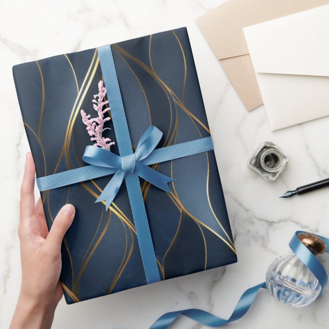 Lyx Sapphire Marin Guld Kurv Abstrakt Mönster Presentpapper (Gifting)