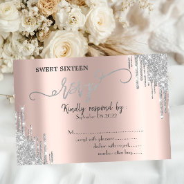 Lyx Silver Glitter Drips Sweet 16 RSVP  Inbjudningar